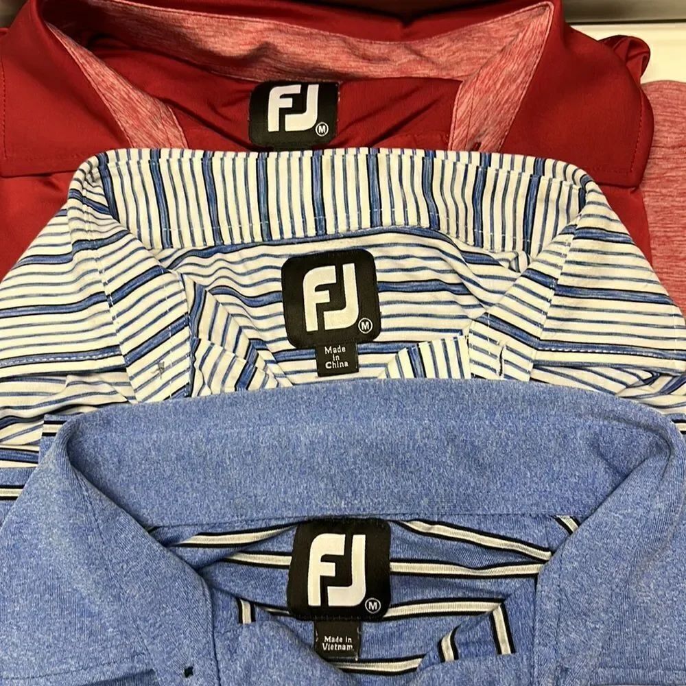 Foot Joy Set of 3 Short Sleeve 1/4 Button Golf Polo Striped Shirts-  Medium